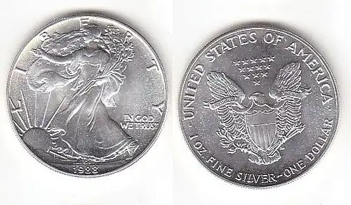1 Dollar Silber Münze Silver Eagle USA 1988 1 Unze Feinsilber  (111864)