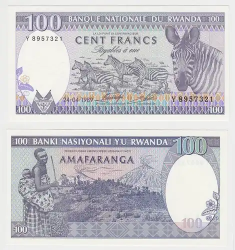 100 Francs Banknote Rwanda Ruanda Amafaranga 1989 UNC  (151647)