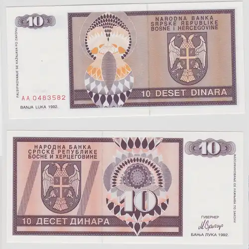 10 Dinar Dinara Banknote Bosnien und Herzegowina Bosnia 1992 UNC (152241)