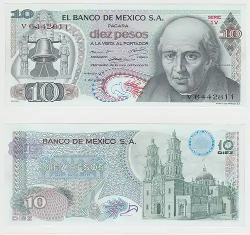 10 Pesos Banknoten Mexiko 1969 Pick 62a Serie 1V kassenfrisch UNC (151688)