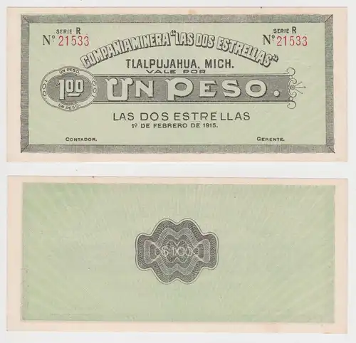 1 Peso Banknote Compañia Minera "Las dos Estrellas" Tlalpujahua 1915 (151646)