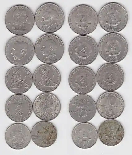 10 DDR Gedenkmünzen Buchenwald, Thälmann, Pieck, Weltfestspiele, usw. (153558)