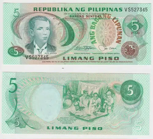 5 Piso Banknote Philippinen 1978 Bangko Sentral Pick 160b UNC (153090)