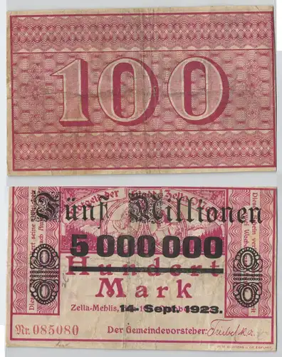 5 Millionen Mark Banknote Stadt Zella Mehlis 14.9.1923 (129211)