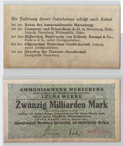 20 Milliarden Mark 1923 Banknote Ammoniakwerk Merseburg Leuna Werke (128596)
