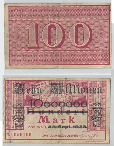 10 Millionen Mark Banknote Stadt Zella Mehlis 22.9.1923 (128597)