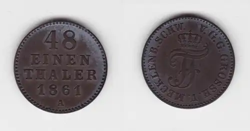 1/48 Taler Silber Münze Mecklenburg Schwerin 1861 A f.vz (151153)