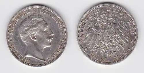 3 Mark Silbermünze Preussen Kaiser Wilhelm II 1910 A Jäger 103 ss (150661)