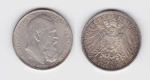 2 Mark Silbermünze Bayern Prinzregent Luitpold 1911 Jäger 48 vz (150505)