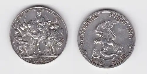 2 Mark Silbermünze Preussen Der König rief .... 1913 Jäger 109 ss+ (143643)