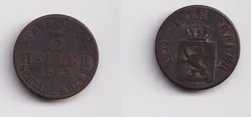 3 Heller Kupfer Münze Hessen-Kassel 1843 s/ss (150519)