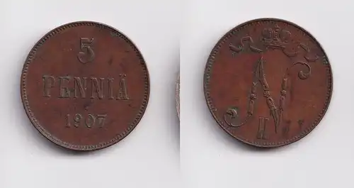 5 Penniä Kupfer Münze Finnland 1917 ss+ (143244)