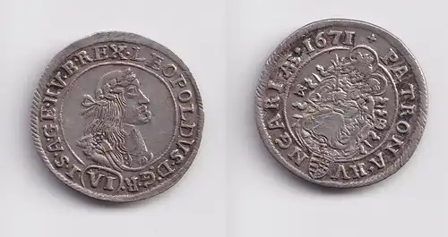 6 Kreuzer Silber Münze RDR Habsburg Österreich Leopold I. 1671 KB f.vz (152135)