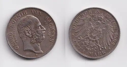2 Mark Silber Münze Sachsen König Georg 1904 auf den Tod vz (153311)