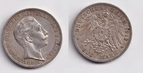 3 Mark Silbermünze Preussen Kaiser Wilhelm II 1912 A Jäger 103 ss+ (157588)