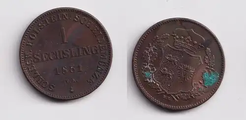 1 Sechsling Kupfer Münze Schleswig Holstein 1851 f.vz (159002)