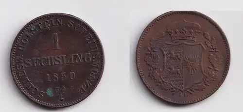 1 Sechsling Kupfer Münze Schleswig Holstein 1850 vz (155700)
