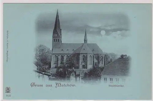 78214 Mondschein Ak Gruss aus Malchow - Stadtkirche