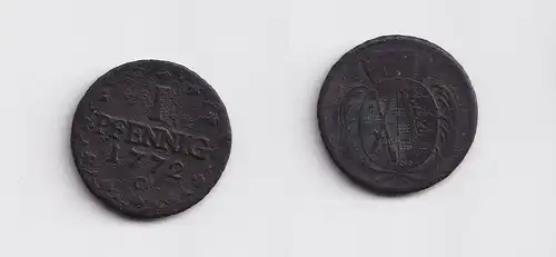 1 Pfennig Kupfer Münze Sachsen 1772 C (152051)