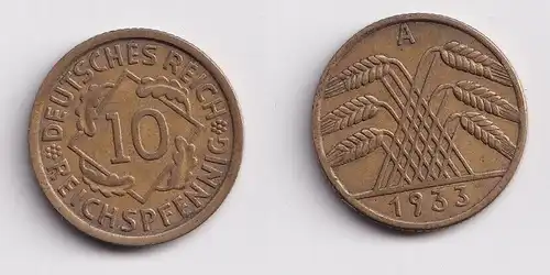 10 Reichspfennig Messing Münze Deutsches Reich 1933 A, Jäger 317 (159526)