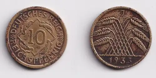 10 Reichspfennig Messing Münze Deutsches Reich 1933 J, Jäger 317 (152330)