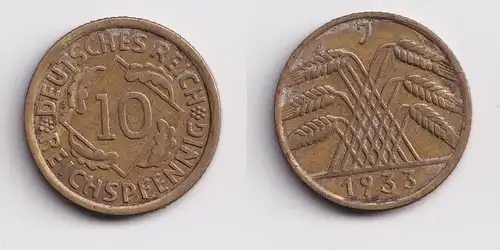 10 Reichspfennig Messing Münze Deutsches Reich 1933 J, Jäger 317 (158485)