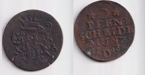 3 Pfennig Kupfer Münze Brandenburg Preussen 1763 D s/ss (150381)