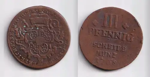 3 Pfennig Kupfer Münze Bistum Mainz 1768 s/ss (150893)