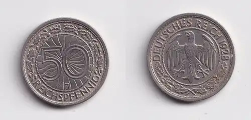 50 Pfennig Nickel Münze Weimarer Republik 1928 J (154768)