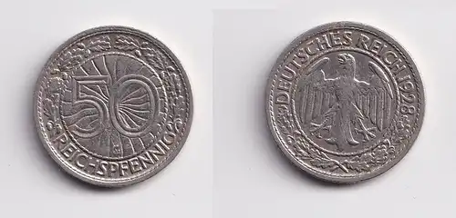 50 Pfennig Nickel Münze Weimarer Republik 1928 G (153478)