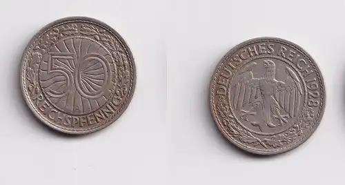 50 Pfennig Nickel Münze Weimarer Republik 1928 A (154547)