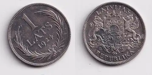 1 Lats Silber Münze Lettland Staatswappen 1924 vz (158532)