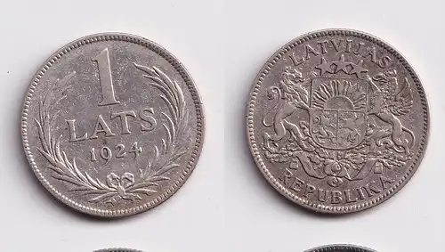 1 Lats Silber Münze Lettland Staatswappen 1924 f.vz (153835)