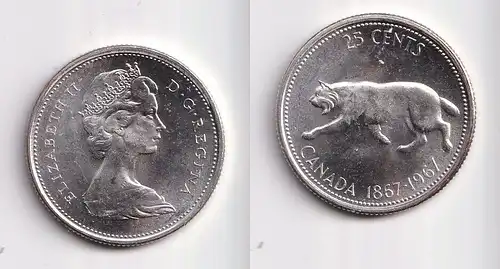 25 Cents Silber Münze Kanada Puma, Kopf 1967 Stgl. (157269)