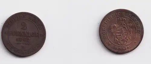 2 Pfennig Kupfer Münze Sachsen 1862 B (154497)