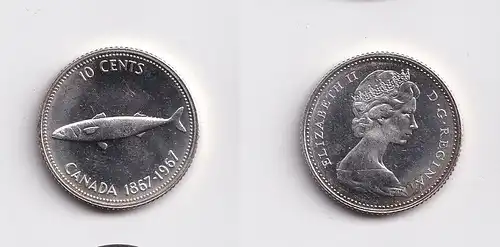 10 Cents Silber Münze Kanada Canada Fisch 1967 PP (143747)