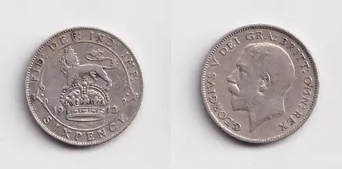 6 Pence Silber Münze Großbritannien George V. 1912 ss (141819)