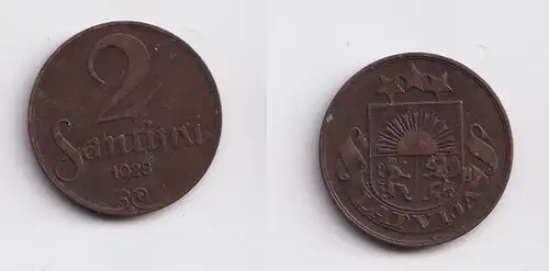 2 Santimi Kupfer Münze Lettland 1928 ss+ (140429)