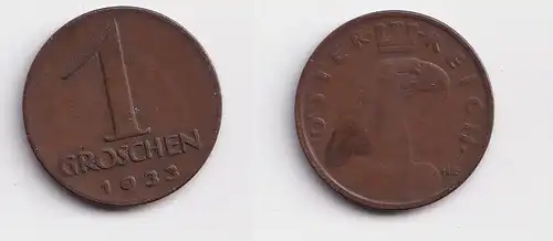 1 Groschen Kupfer Münze Österreich 1933 ss+ (146548)