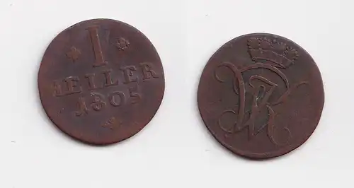 1 Heller Kupfer Münze Hessen-Kassel 1805 ss (144884)