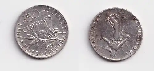 50 Centimes Silber Münze Frankreich 1918 f.vz (149036)