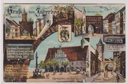 903386 Mehrbild Ak Gruss aus Jüterbog - Markt, Zinnaer Tor, Neumarkt-Tor 1912