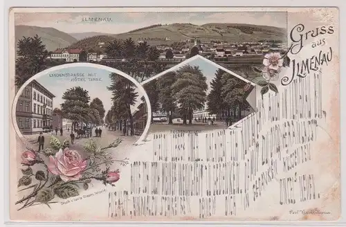 903284 Lithographie Ak Gruss aus Ilmenau - Lindenstraße, Felsenkeller 1896