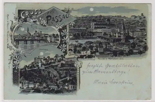 903278 Lithographie Ak Gruss aus Passau - Oberhaus, Ansicht von Donaubrücke 1899