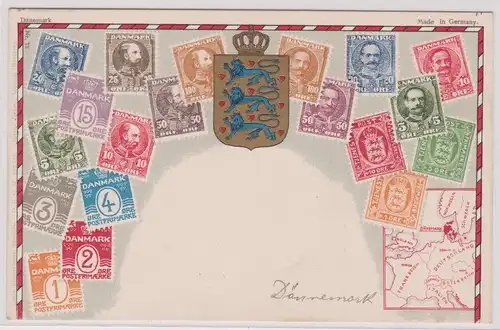 903391 Briefmarken Ak mit Briefmarken von Dänemark um 1910