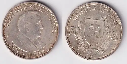 50 Kronen Silber Münze Slowakei Dr. Josef Tiso 1944 ss+ (153422)