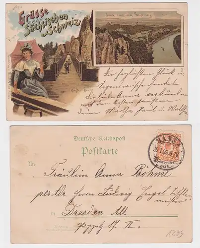 85810 AK Grüsse aus der Sächsischen Schweiz - Bastei-Brücke 1899