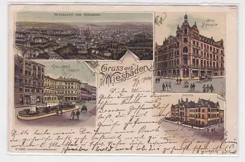 903265 AK Gruss aus Wiesbaden - Hotel Metropole, Gericht, Kranzplatz & Langgasse