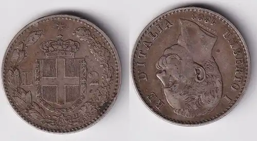 2 Lire Silber Münze Italien 1883 Umberto I. ss+ (152318)