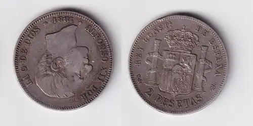 2 Pesetas Silber Münze Spanien Alfonso XII 1881 (153534)